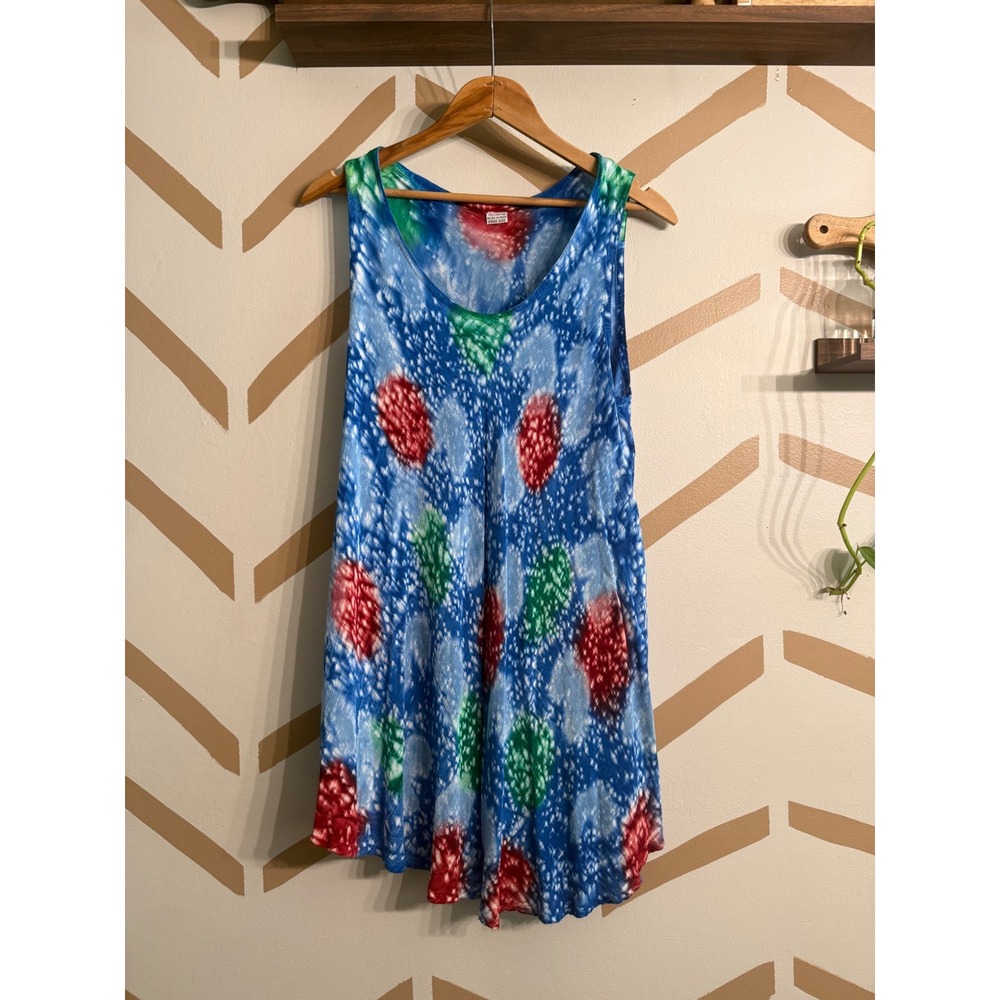 Unbranded Tunic Dress Womens Free Size Blue Tie Dyeโ Rayon Sleeveless Mini Top